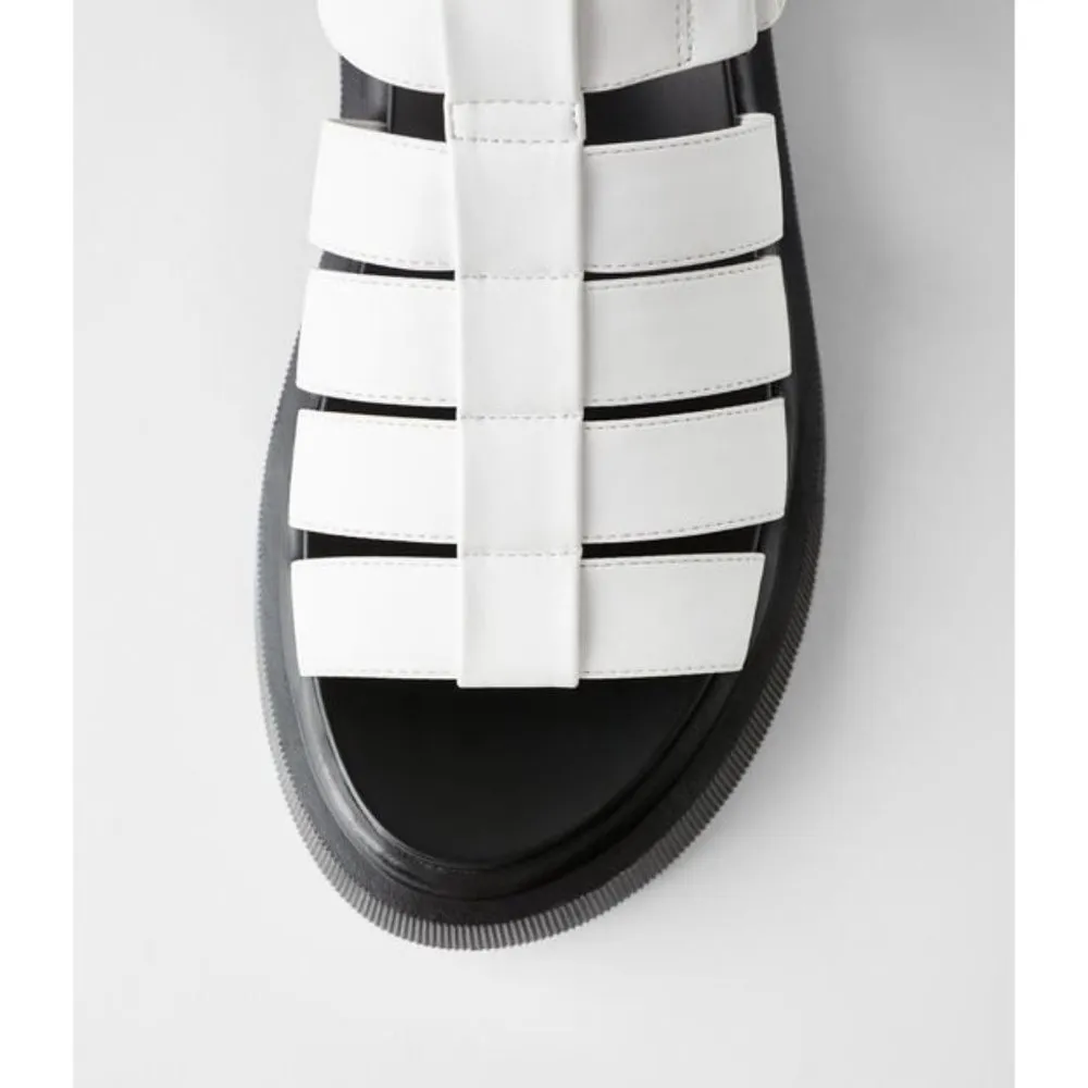 Thick Sole Fisherman Sandals White Black Chunky Cut-Outs Strappy Flats 9 - Image 4