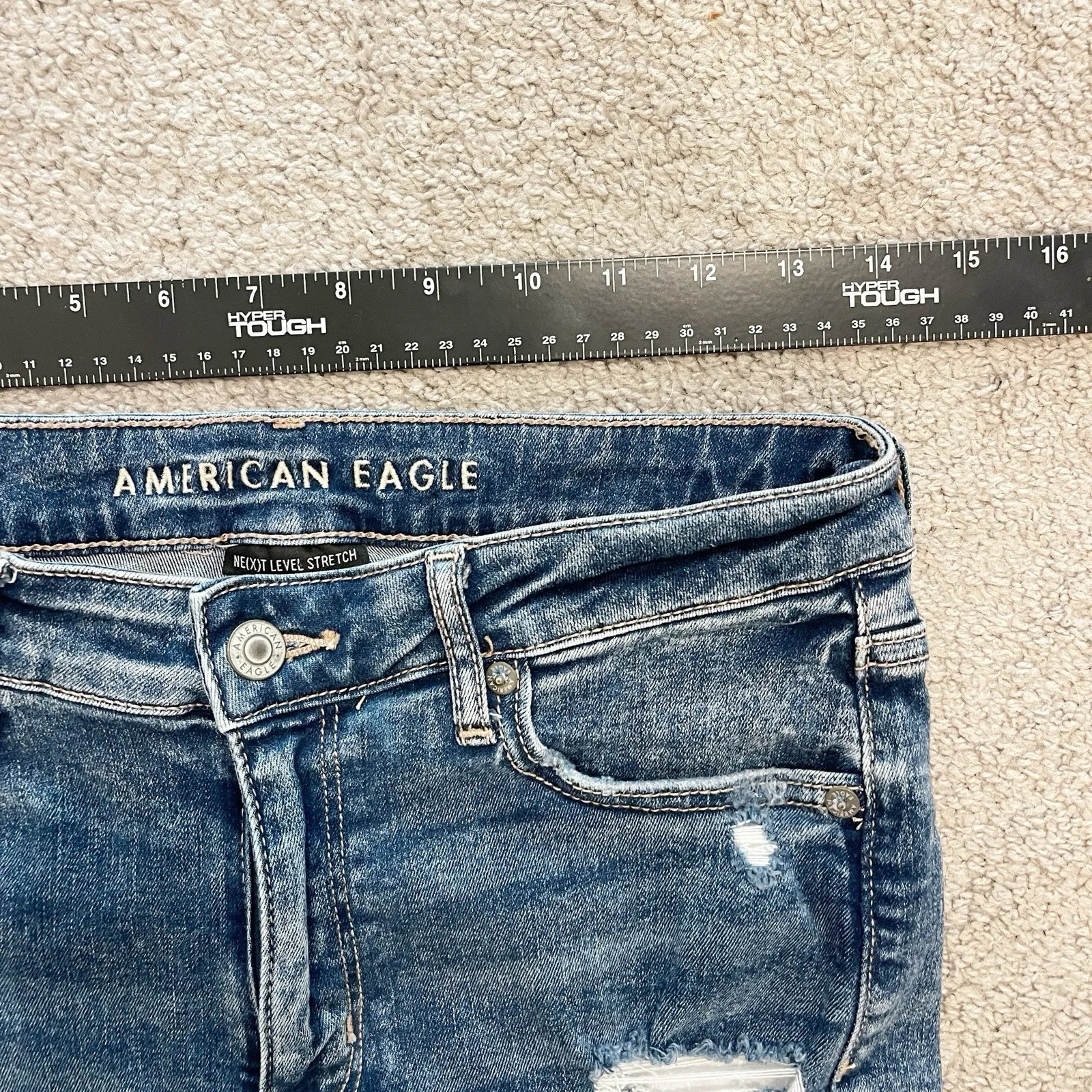 American Eagle Jean Short Women 10 Distressed High V-Rise Shortie Lace Stretch - Image 6