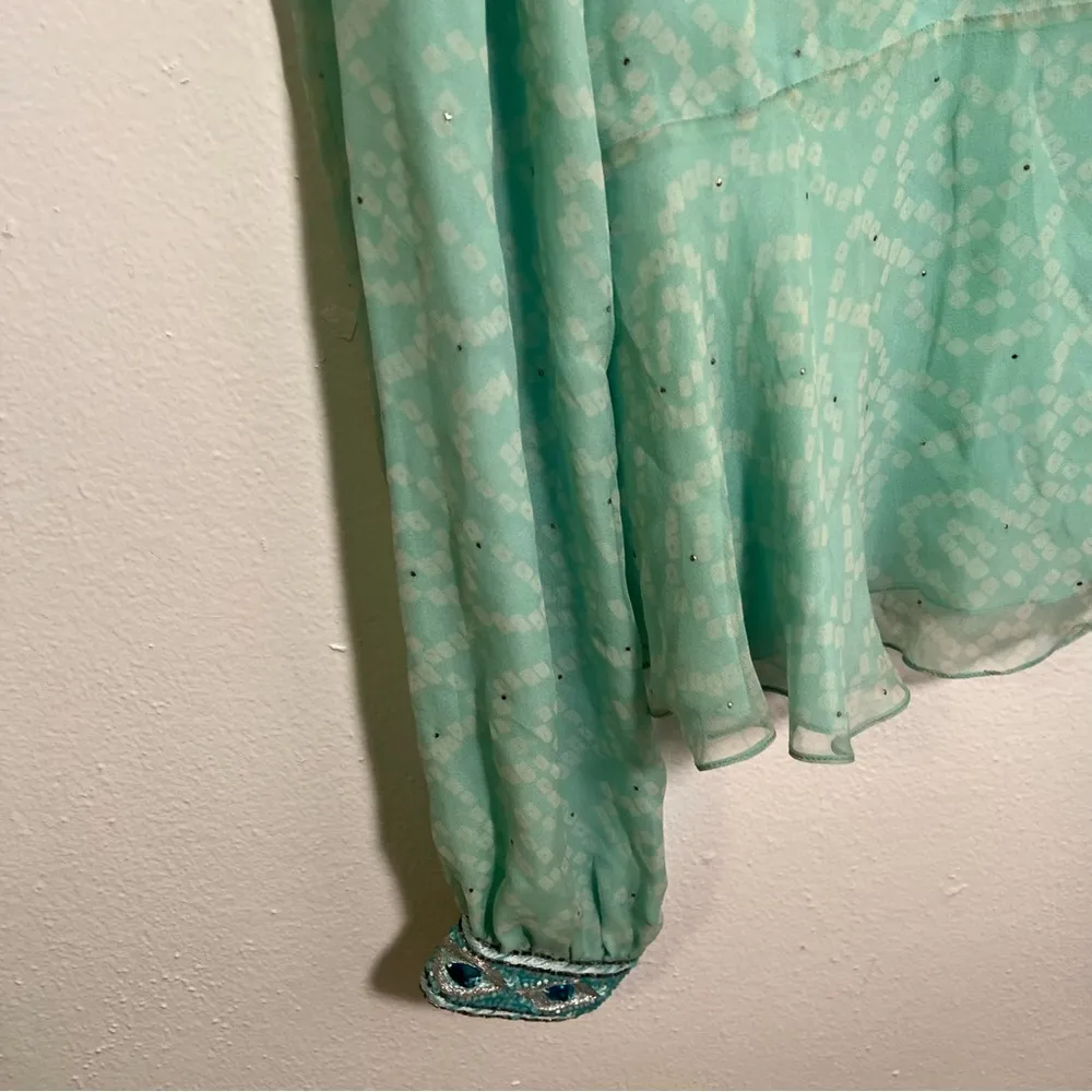 Nikka Silk Peplum Blouse Peacock Beaded Teal Green M Blue Size M - Image 4