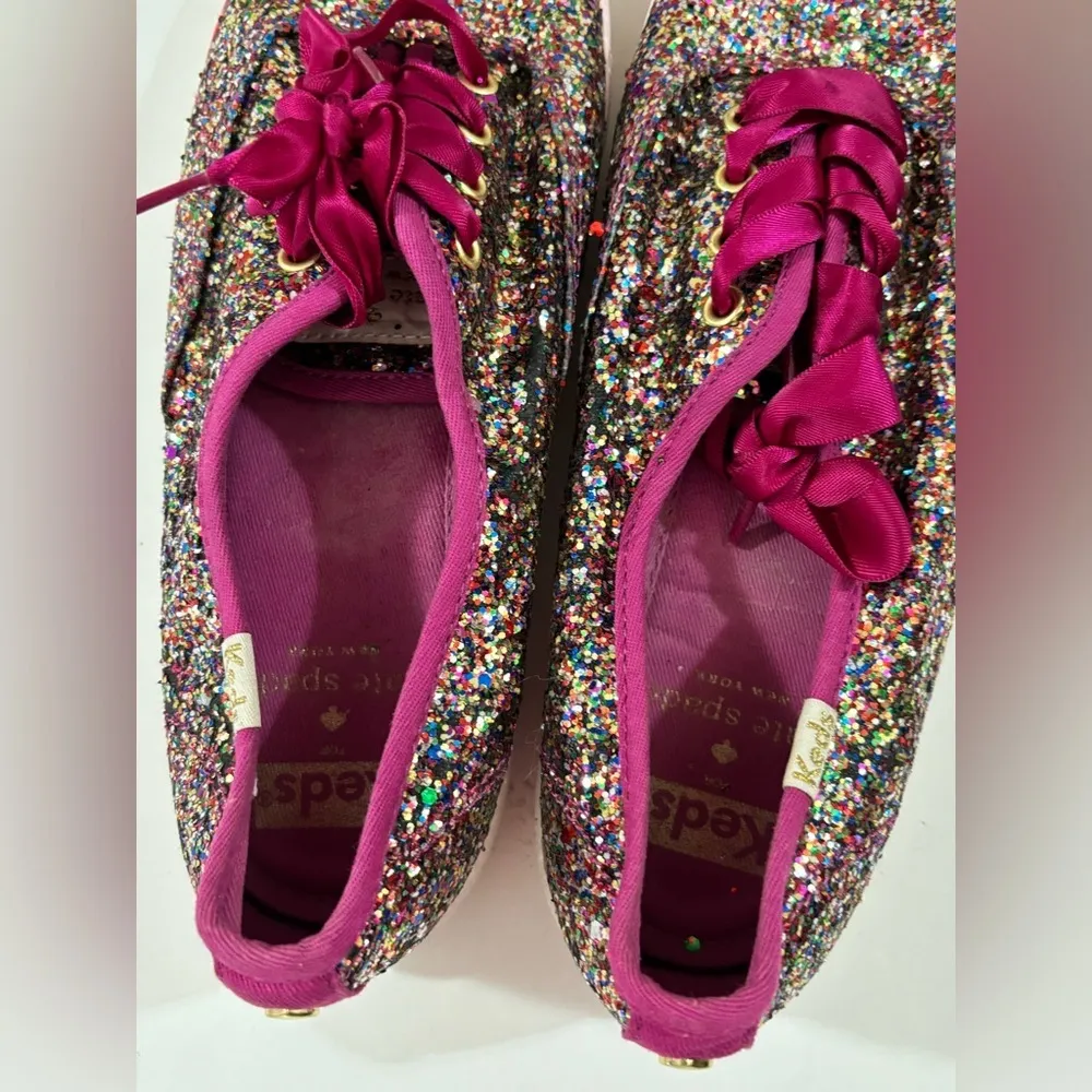Keds X Kate Spade Fuchsia Multi Color Glitter Ribbon Tie Sneakers 6 - Image 5