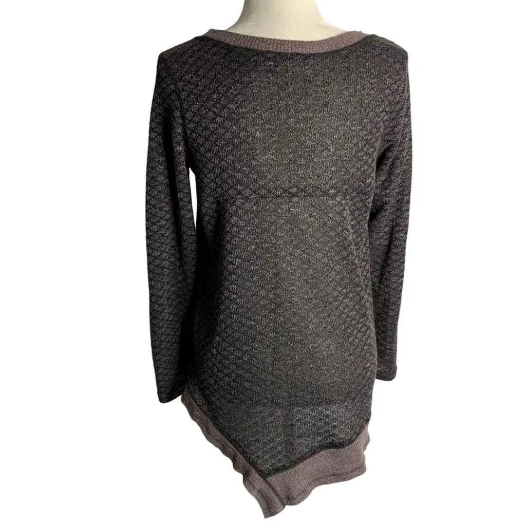 Anthropologie Oddy Knit Sweater Top S Black Asymmetrical Round Neck Raw Hem - Image 4