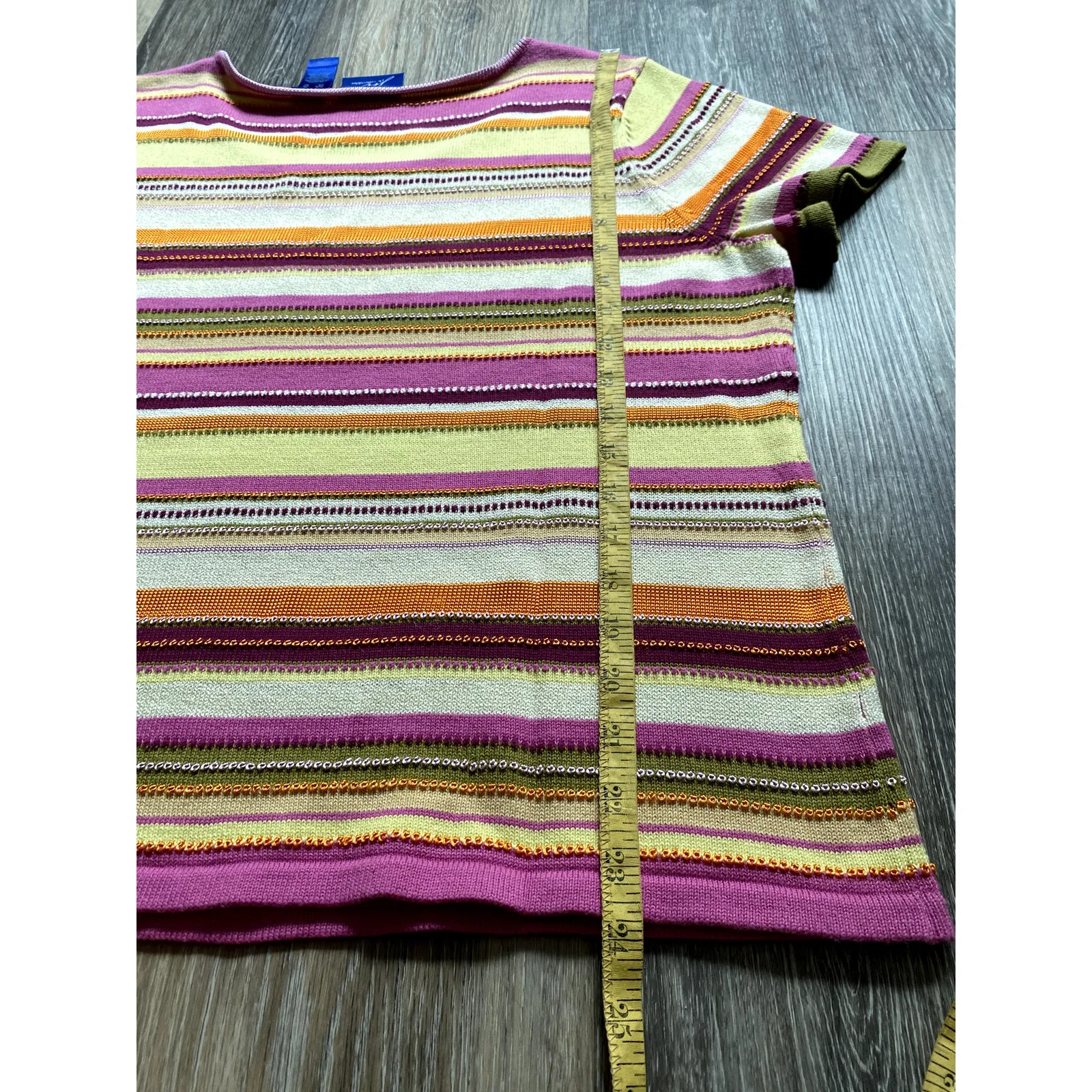 Vintage 90s Embroidered Striped‎ Knit Top XL Indie Folk Whimsical Layering Boho Purple - Image 6