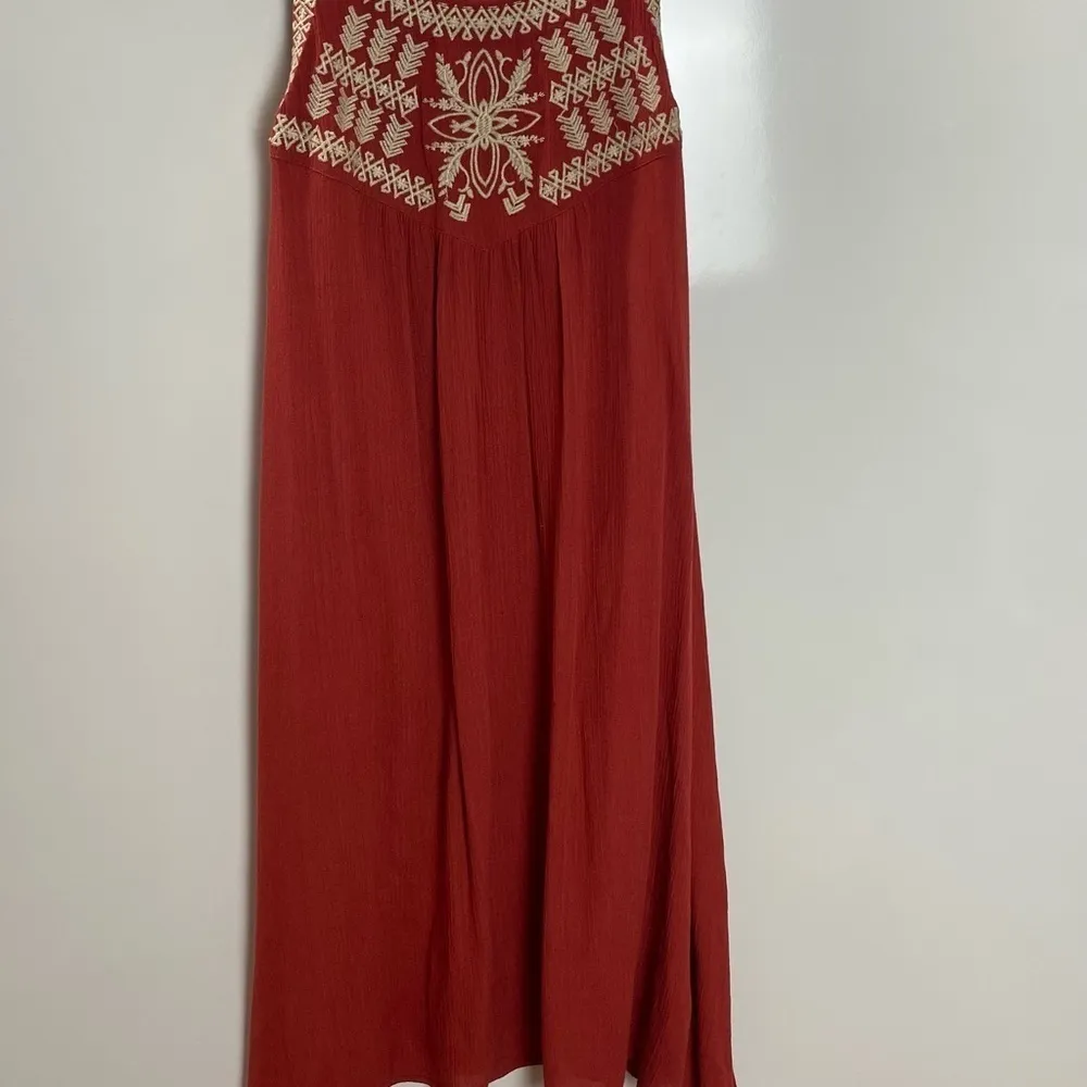 One the Land Embroidered Woven Tank Sleeveless Dress cutout tie back‎ Size Small Red - Image 2