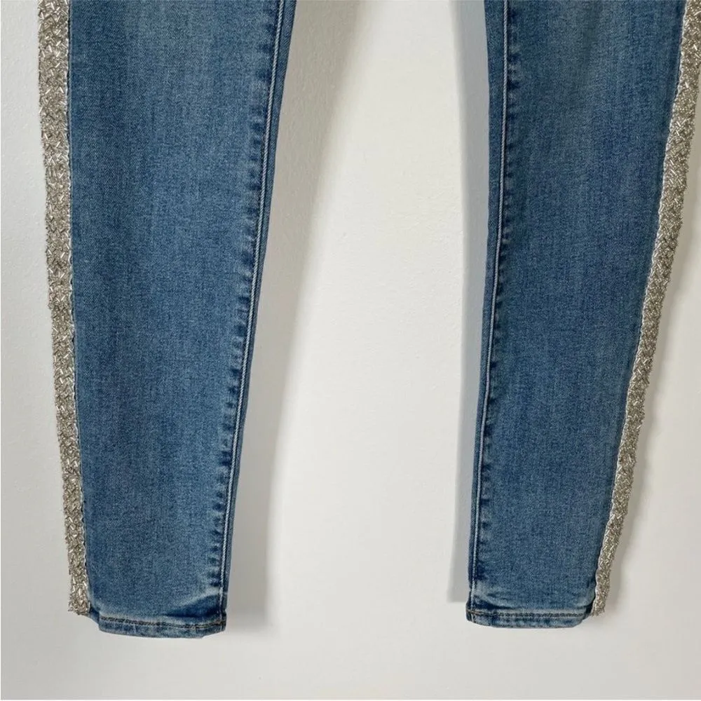 LOFT Beaded Skinny Jeans sz 00 / 24‎ NWT Slim Side Stripe Denim Pants Clean Girl - Image 6