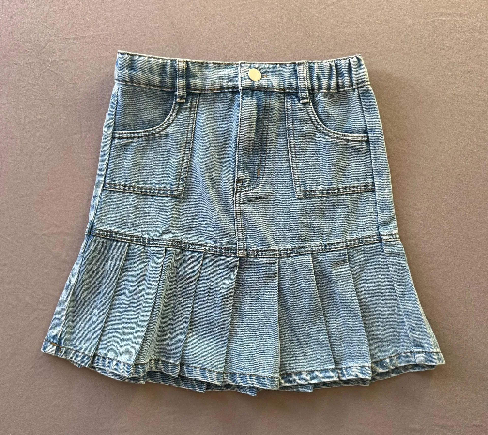 Pleated A Line Mini Denim Skirt Blue Size XXS - Image 6
