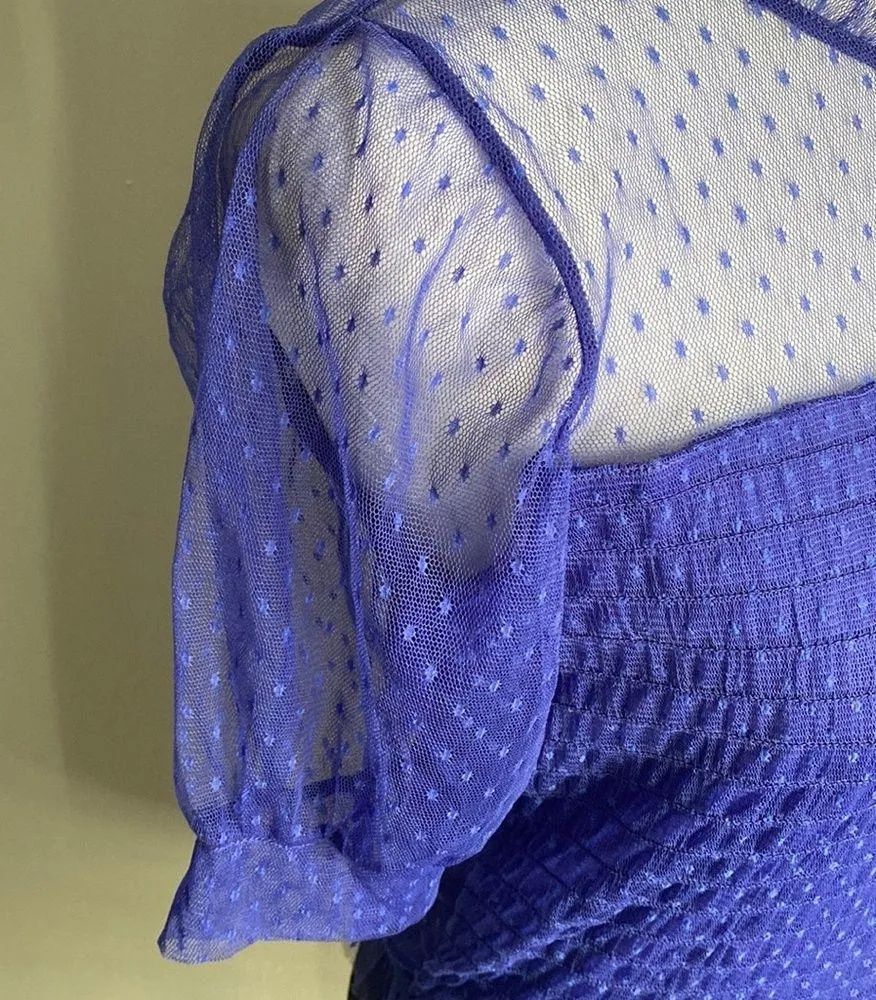 New Romeo & Juliet Couture Modern Mesh Puff Short Sleeve Tee Smocked Blouse - Image 4