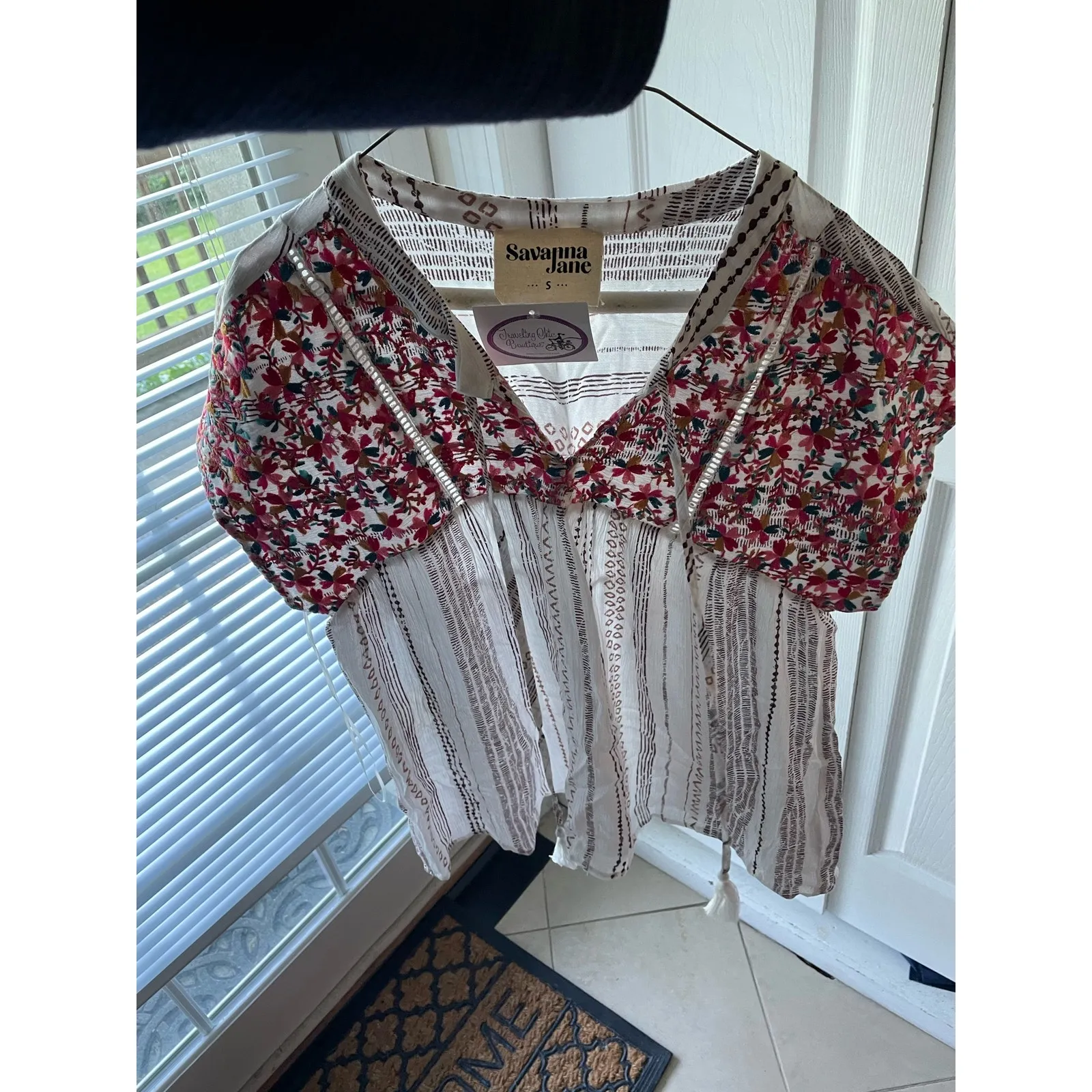 NWT Savanna Jane Size Small Boutique Boho shirt floral feminine‎ embroidered White - Image 7