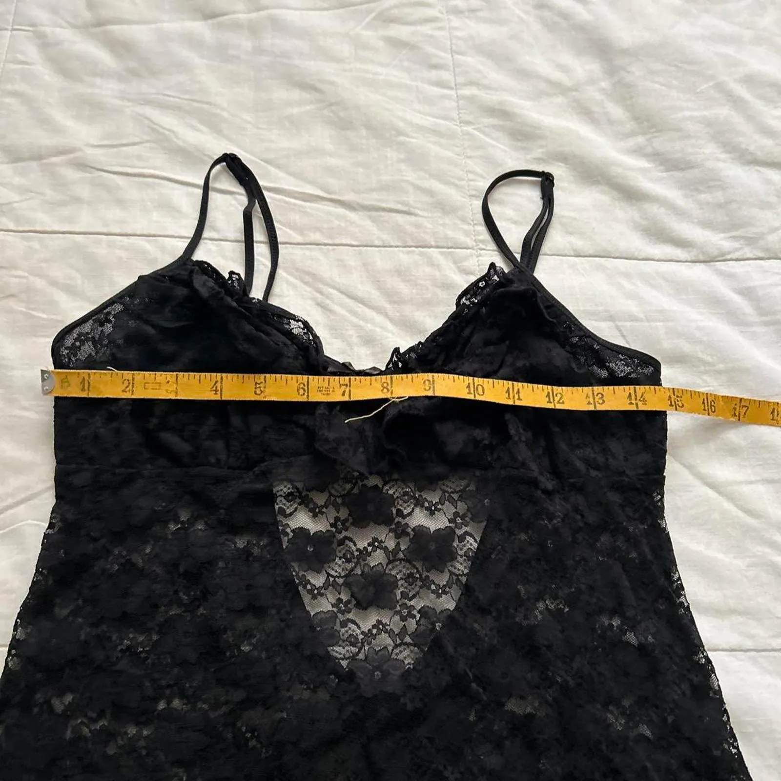 In Bloom Black lace slip dress with low back and ruffles at the bum Size medium - Image 5