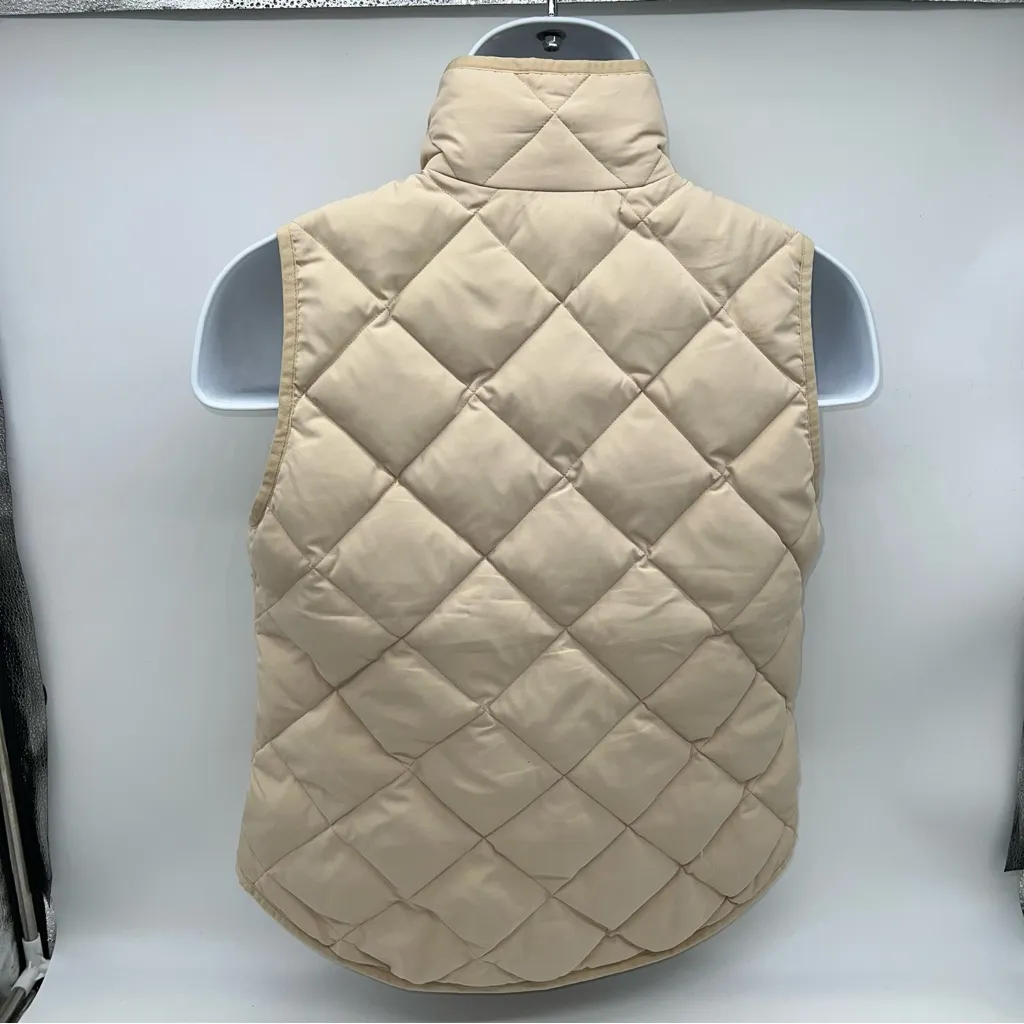 J.Crew Factory Quilted Beige Full Double Zipper Pull Down Puffer Vest-Size Small - Image 6