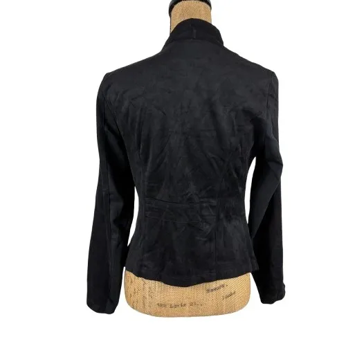 Vigoss Black Faux Suede Moto Jacket Waterfall Drape Asymmetrical Zip Size Small - Image 3