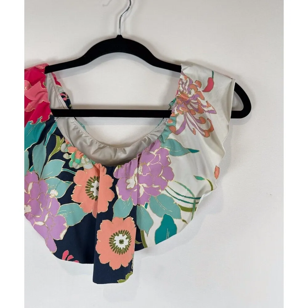 Trina Turk Womens Swim Top White Floral Off The Shoulder Ruffle Swimsuit Size 6 - Image 5