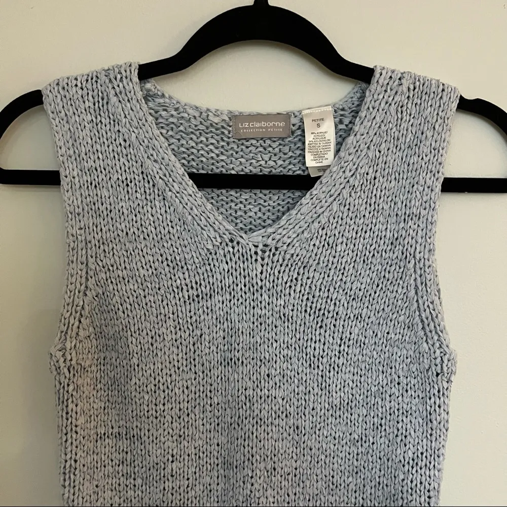 90s vintage Liz Claiborne light Blue crochet knit sleeveless top/knit shell P/S - Image 2