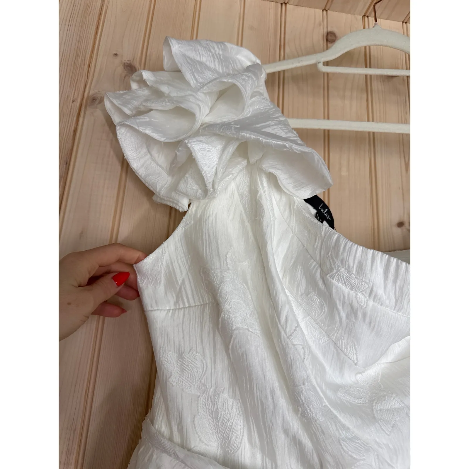 NWT Lulus Sweet Definition White Burnout Ruffled One-Shoulder Midi Dress Size XL - Image 7