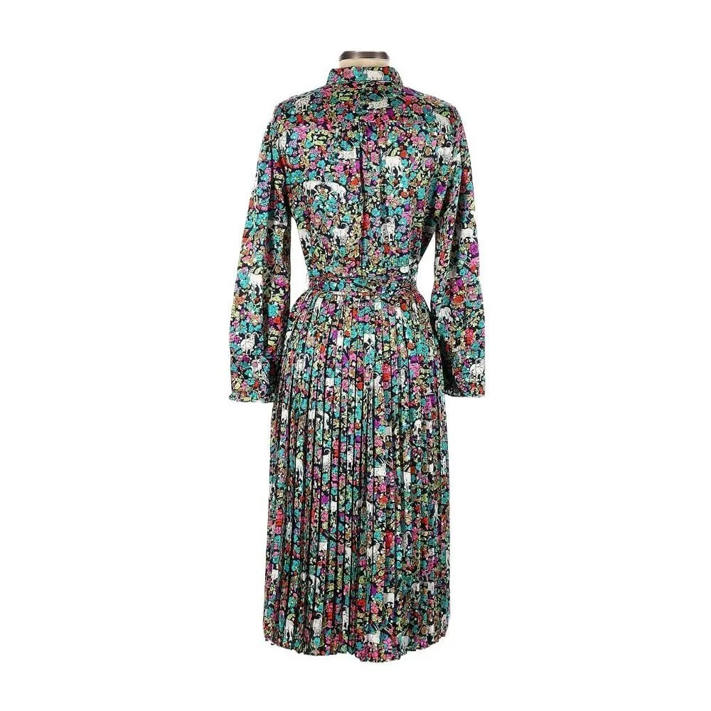 NWT J.Crew Pleated Midi in Navy True Teal Grazing Goats Shirt Dress 4 - Image 2