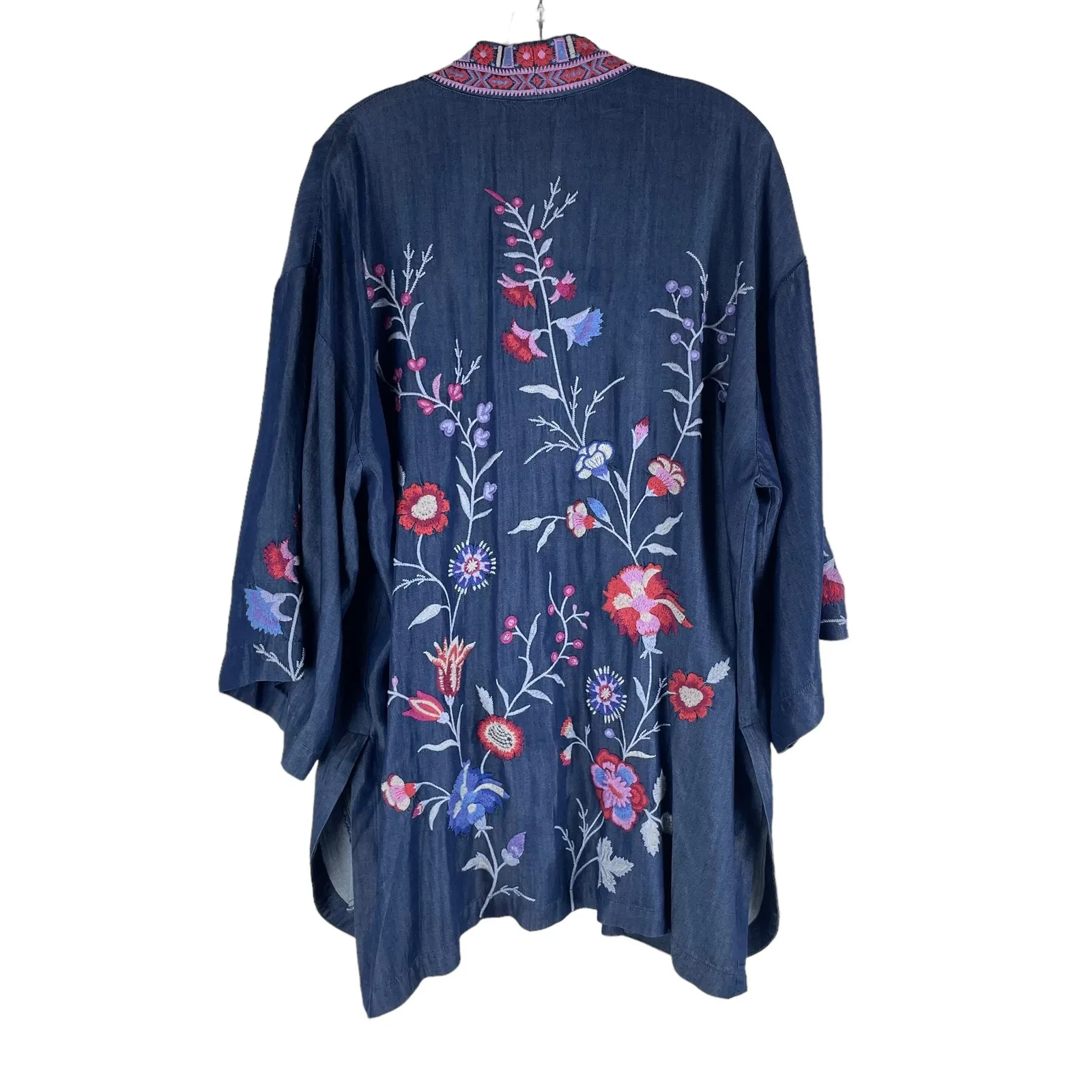 Johnny Was Piper Shirt Tail Kimono Jacket Embroidery Denim Size XL - Image 8