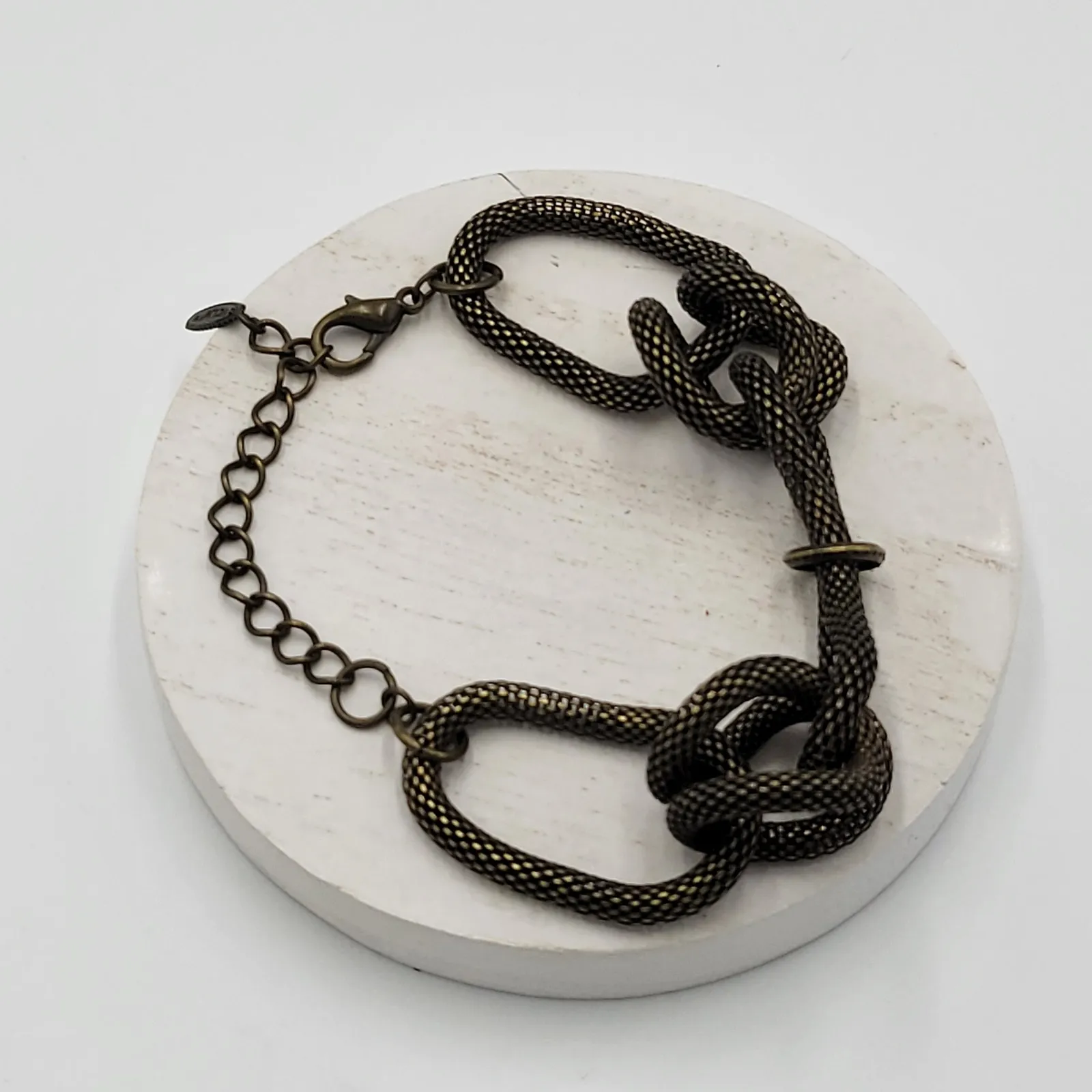 Vintage‎ Volcom Bracelet Gray Gun Metal Mesh Round Rope Knot Chain Link Chunky - Image 9