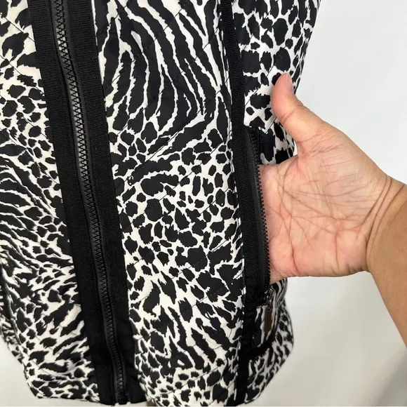 Laura‎ Ashley Black White Animal Print Vest Puffy Designer Stripe Womens Large - Image 5