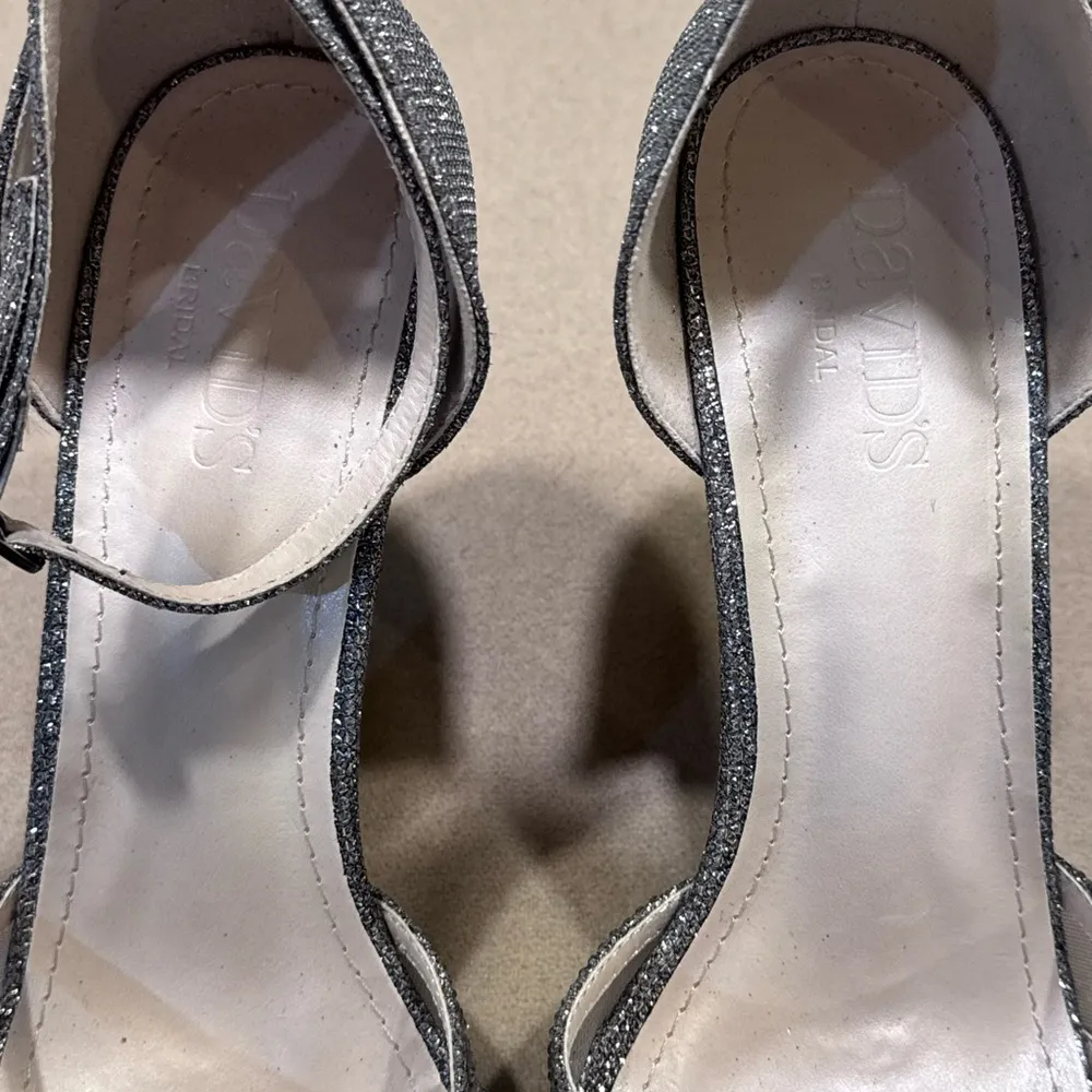 David's Bridal Gray Metallic Heels with Strappy Design- NWOT - Image 3