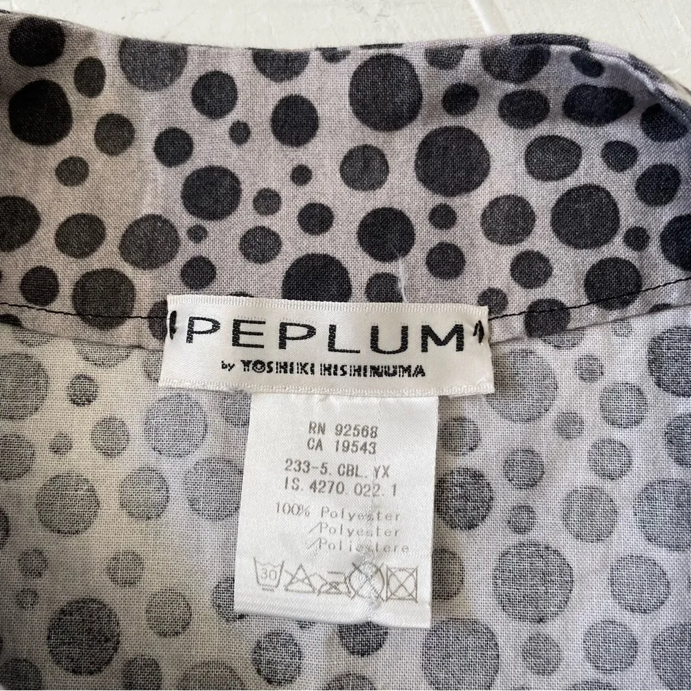Peplum by Yoshiki Hishinuma Black Gray Polkadot Top Sleeveless Blouse Size M - Image 4