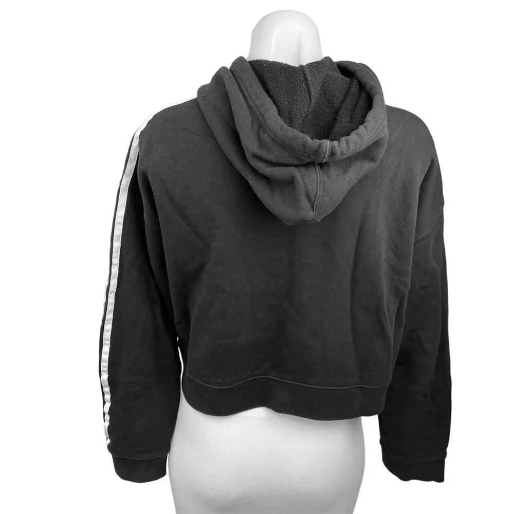 Adidas Black Logo Drawstring Cropped Hoodie Hooded Sweatshirt Sweater Top Size S - Image 2