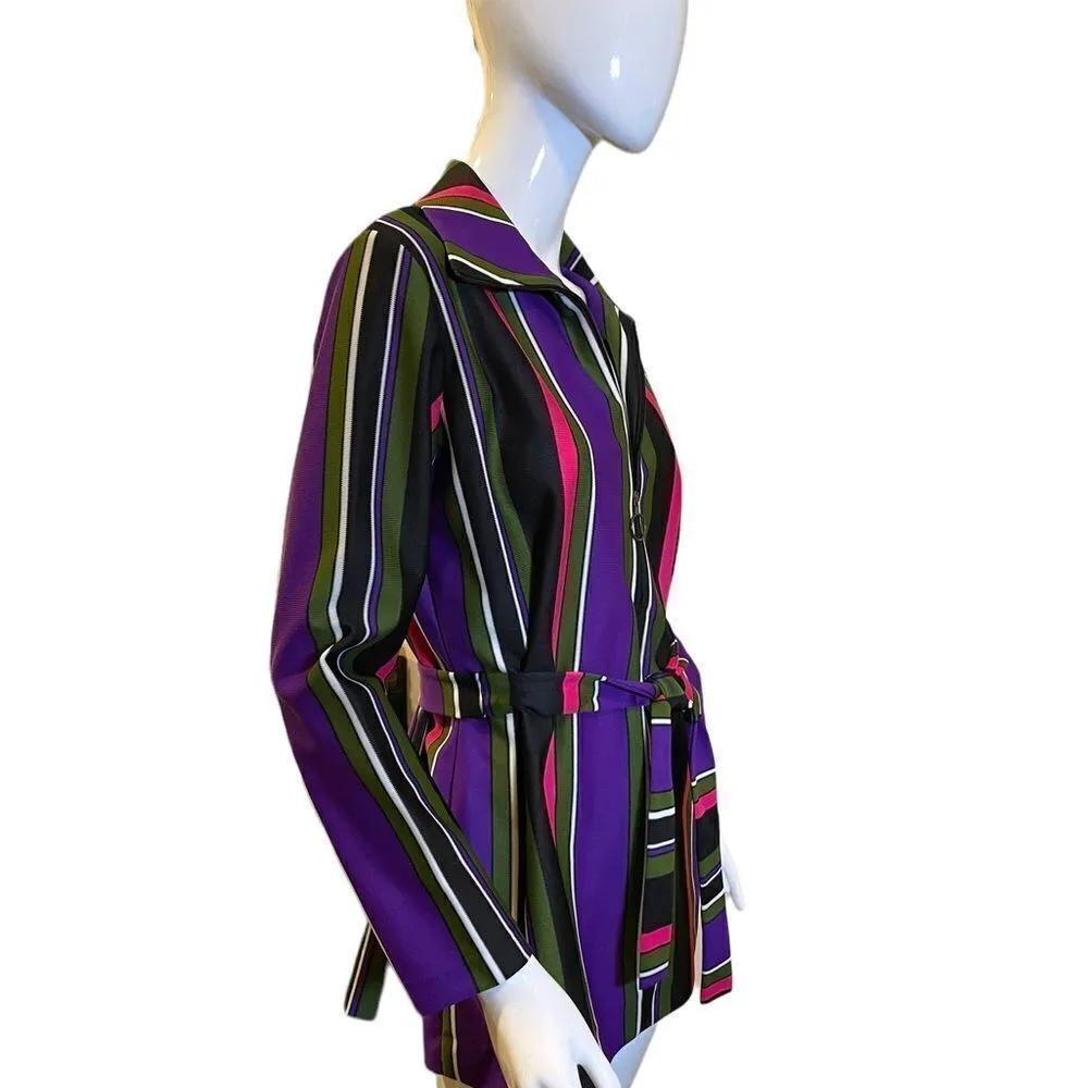 Vintage 70s Striped V Neck Long Sleeve Blouse Jacket Medium Purple - Image 5