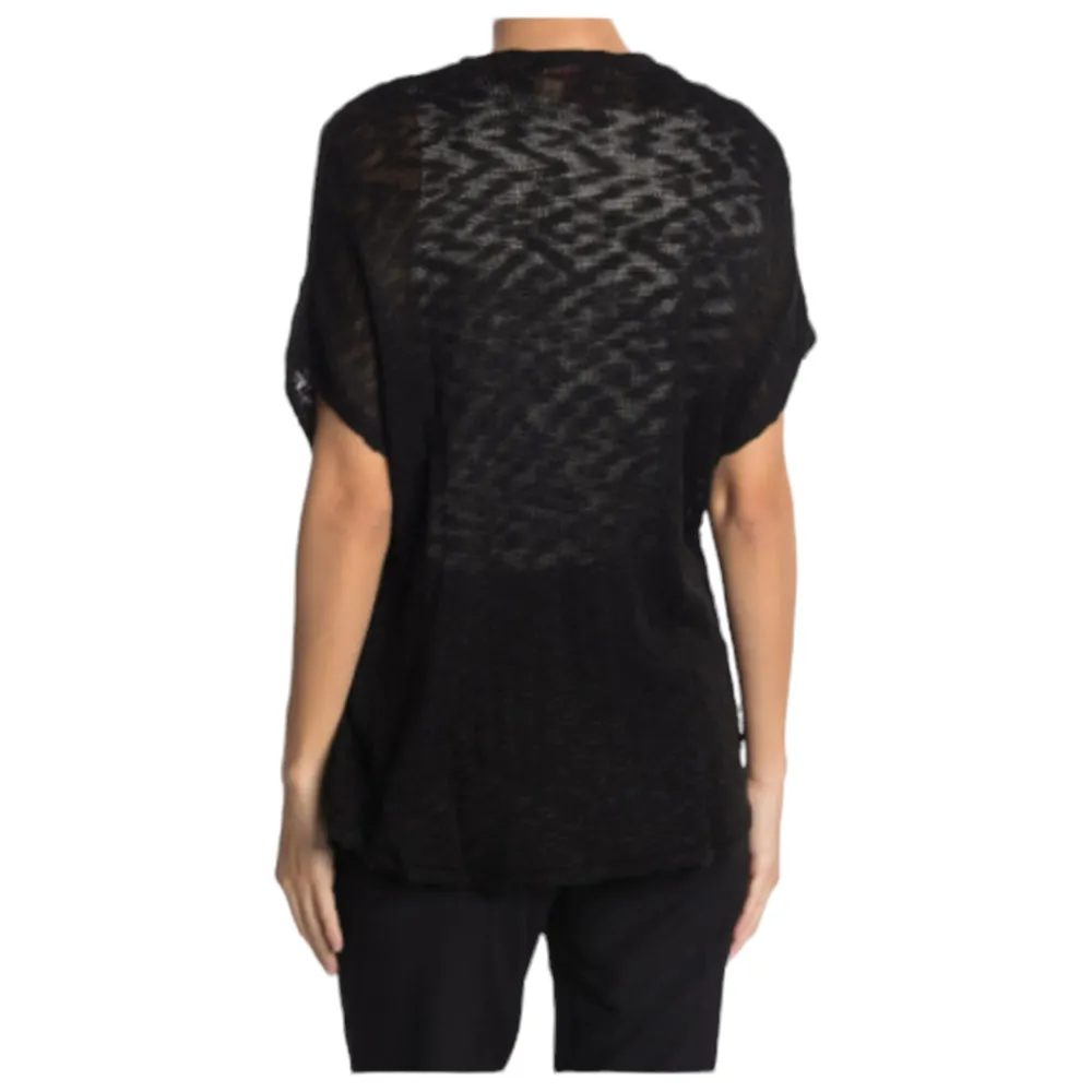 New Catherine Malandrino Short Sleeve Slub Melange Open Cardigan Black S - Image 7