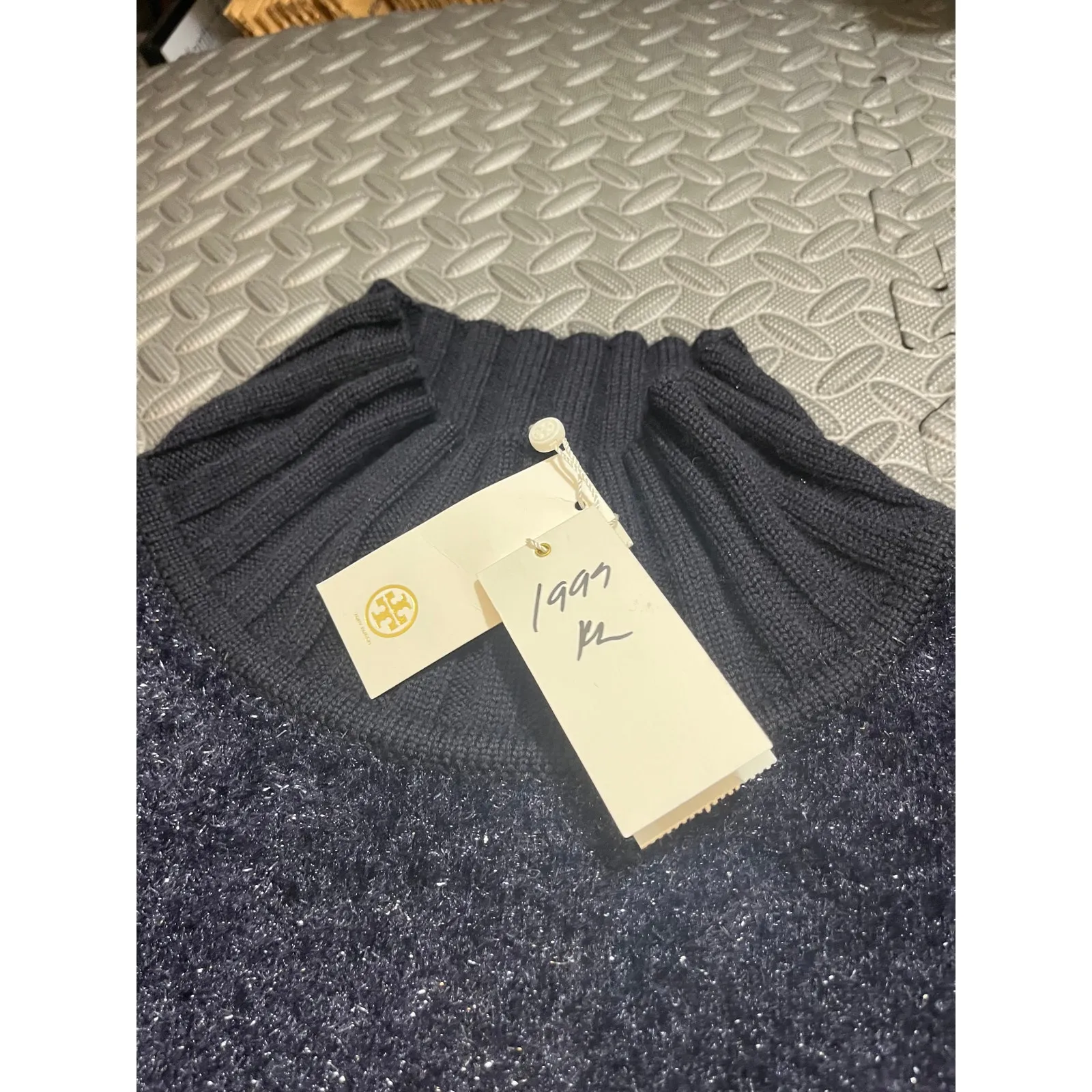 NEW Tory Burch Oversized Lurex Sweater in Navy Mock Neck‎ Turtleneck Size XL - Image 4