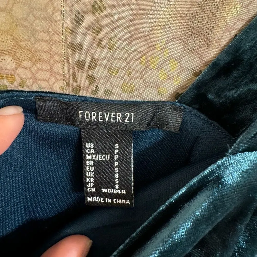 Forever 21 Forest Green Velvet Tie Shoulder Hook Eye Mini Dress S NWT - Image 5