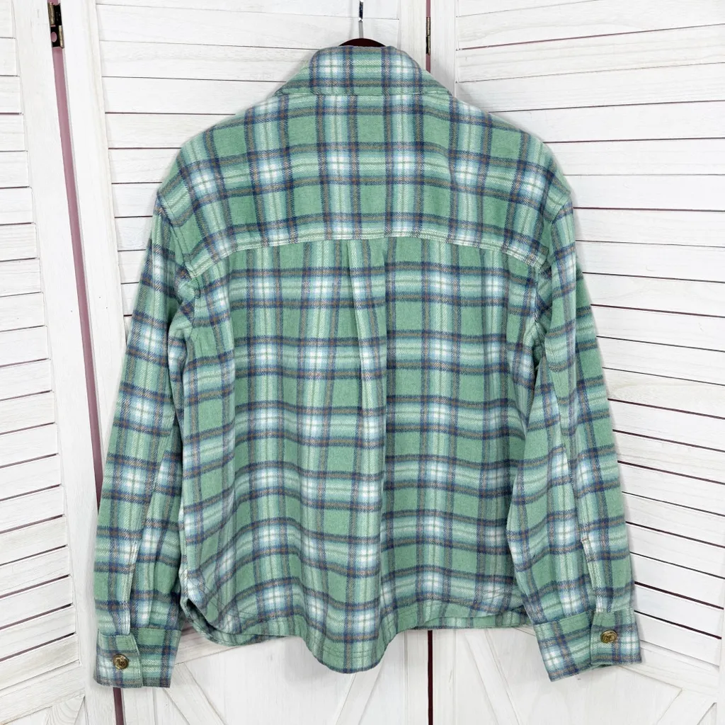 American Eagle Oversized Plaid Fleece Flannel Button Up Shacket Green Large - Image 8
