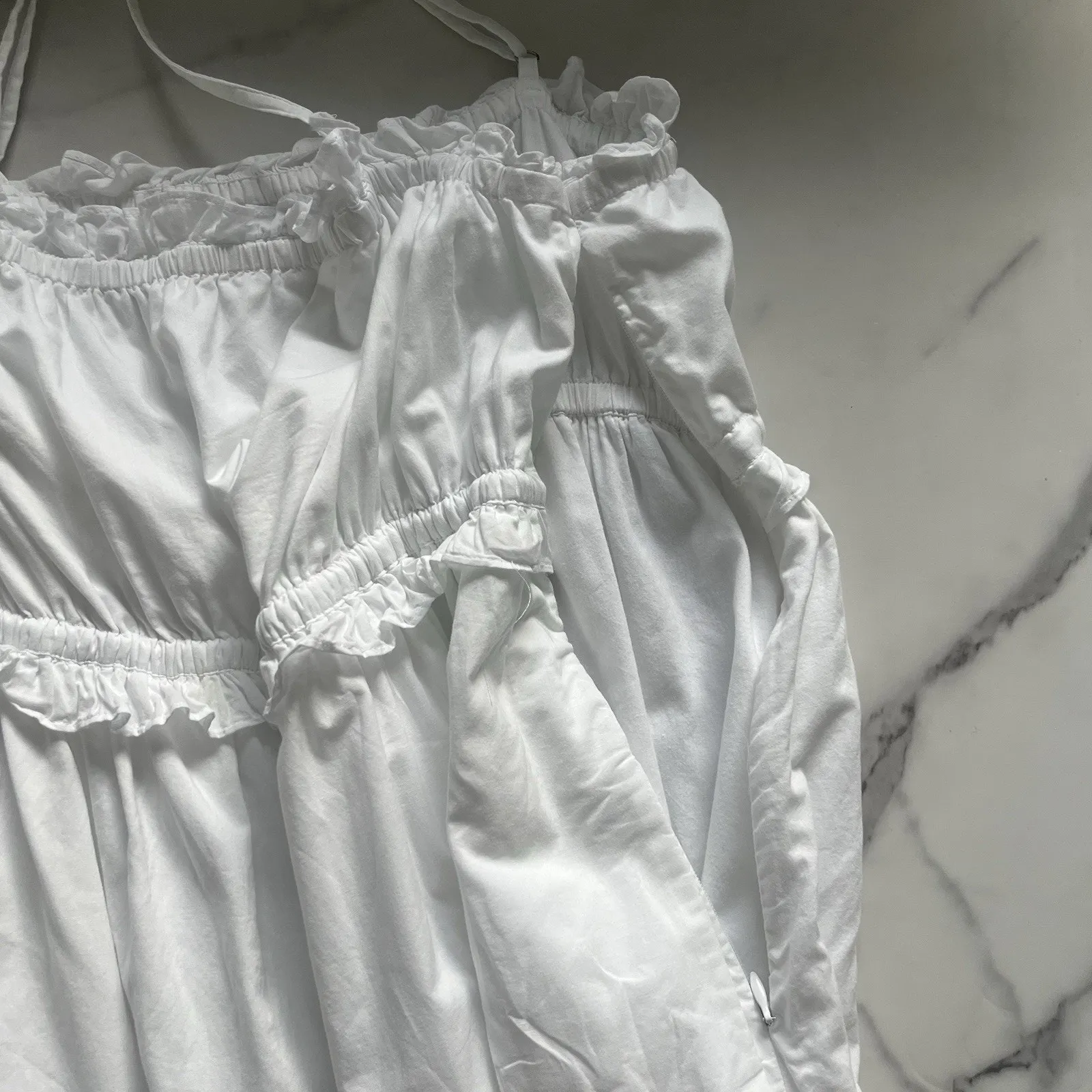 J.Crew Square Neck Ruffle Maxi Dress White Size 14 Minimalist Coastal Bohemian - Image 11