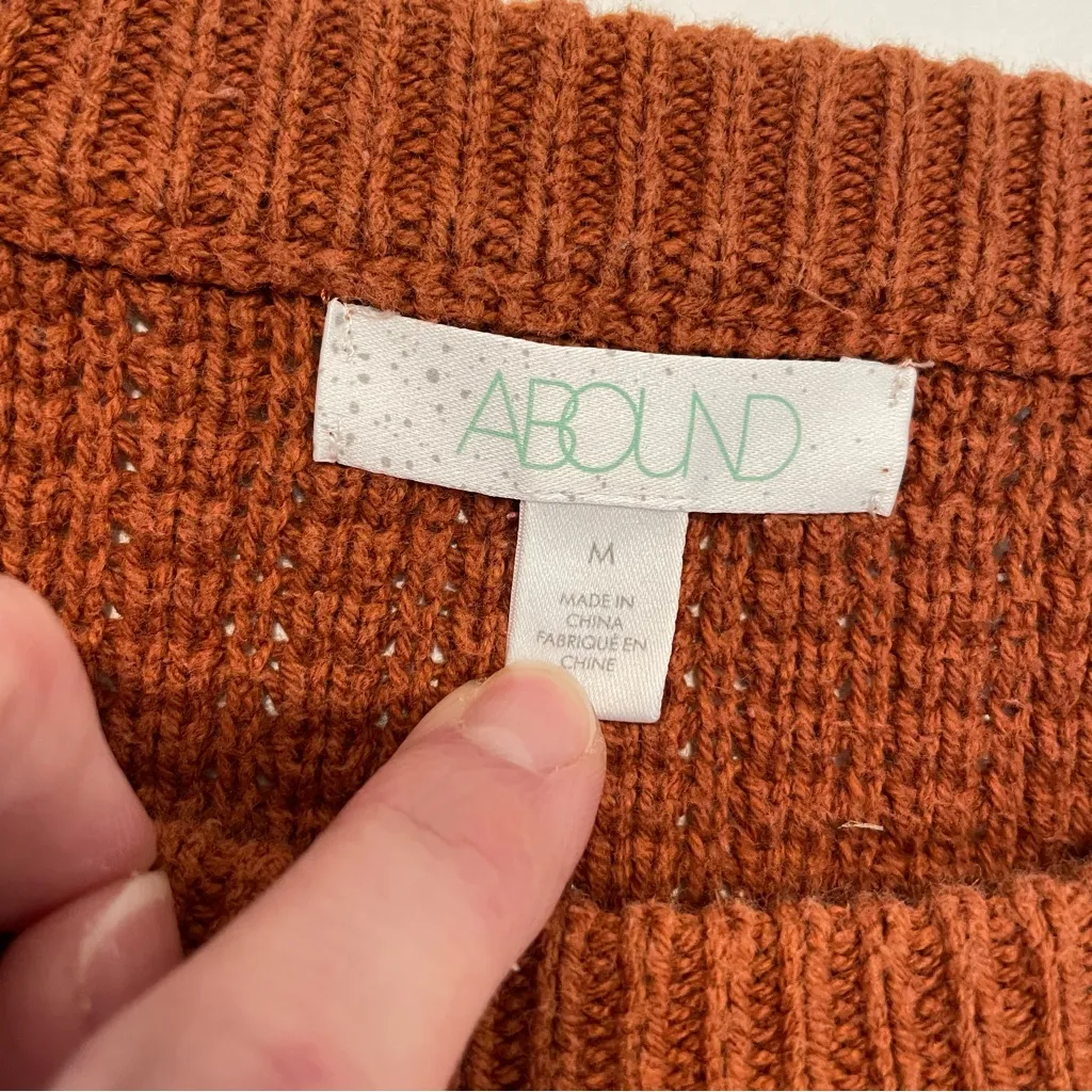 ABOUND NORDSTROM Textured Crop Sweater Rust Orange Brown Boxy Cropped Crew Neck - Image 4