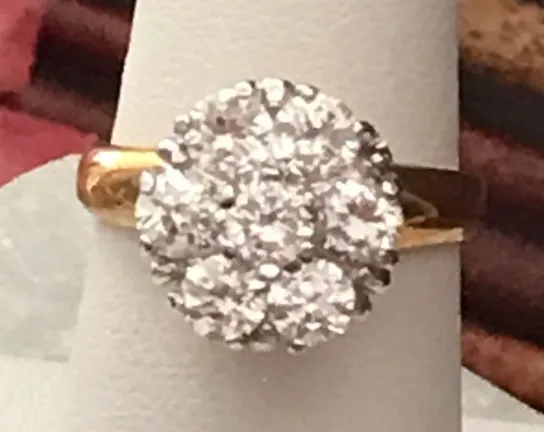 Faux Diamond Cluster Gold Tone Cocktail Ring Size 7 - Image 2