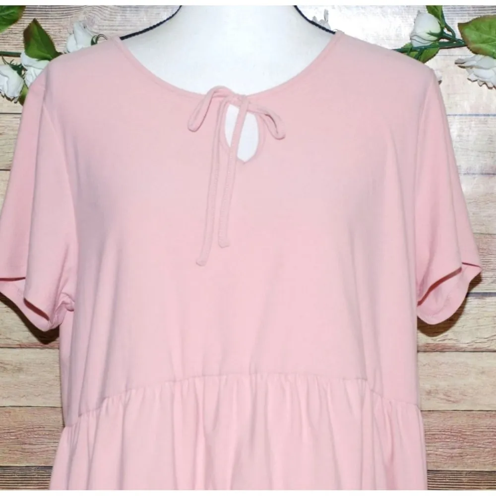 Harlow & Rose Ladies Pink Blouse Top Size L Short Sleeve Stretch Tiered Boho Size L - Image 2