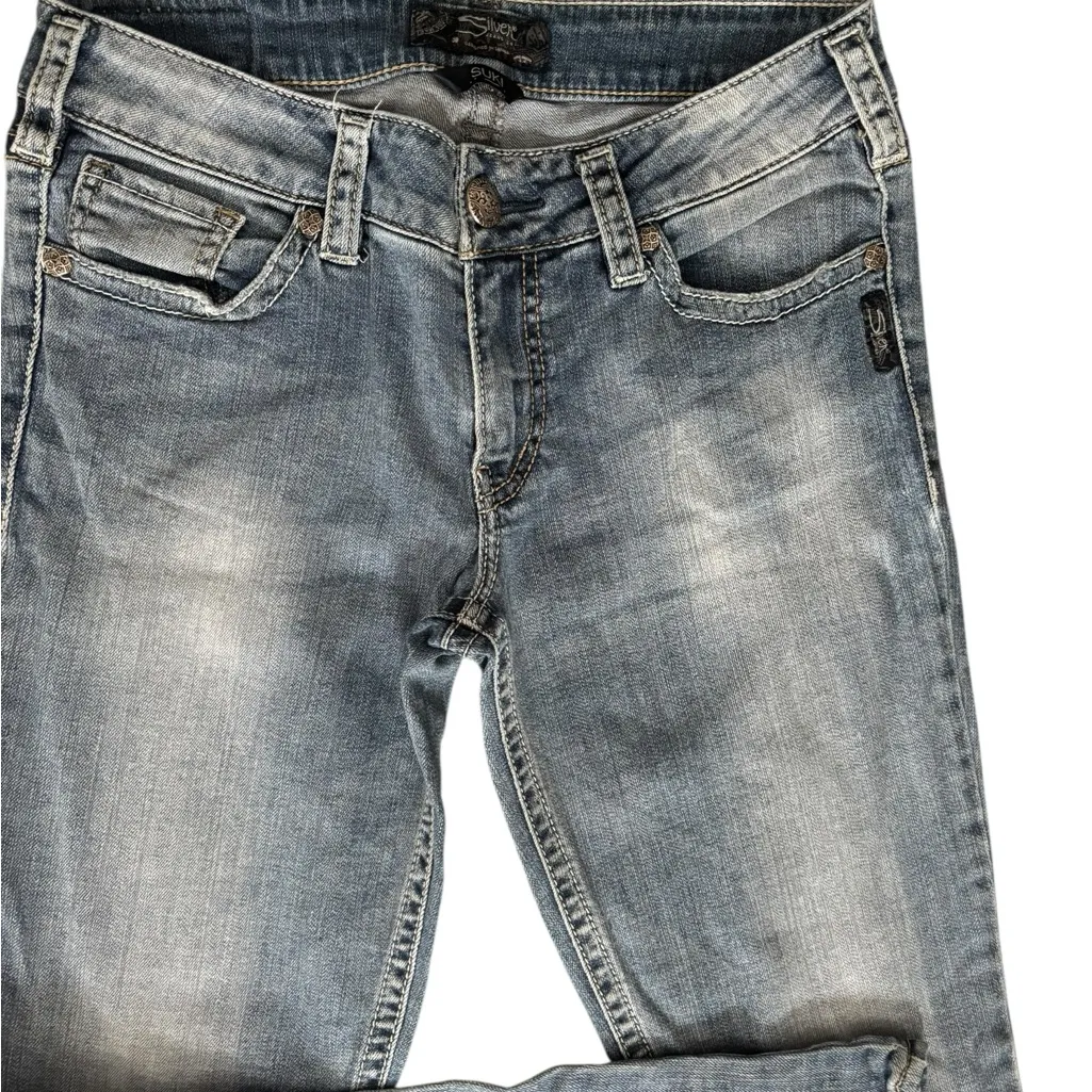 Silver Suki Flare Jean Sz 29X29 Stretch Low Rise Med Wash Western Boho Hippy - Image 3