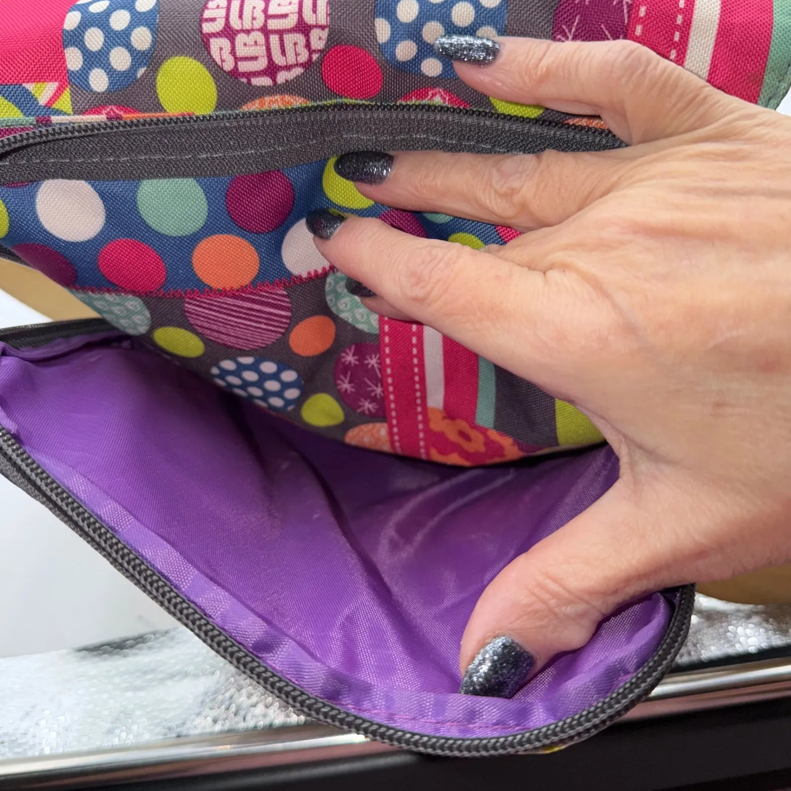 Lily Bloom crossbody bag multi color patchwork print adjustable strap - Image 5