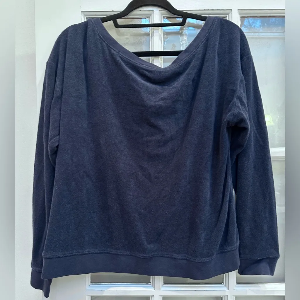 Vintage JUICY COUTURE Y2K Navy Boatneck Terrycloth Pullover Sweatshirt Size XL - Image 3