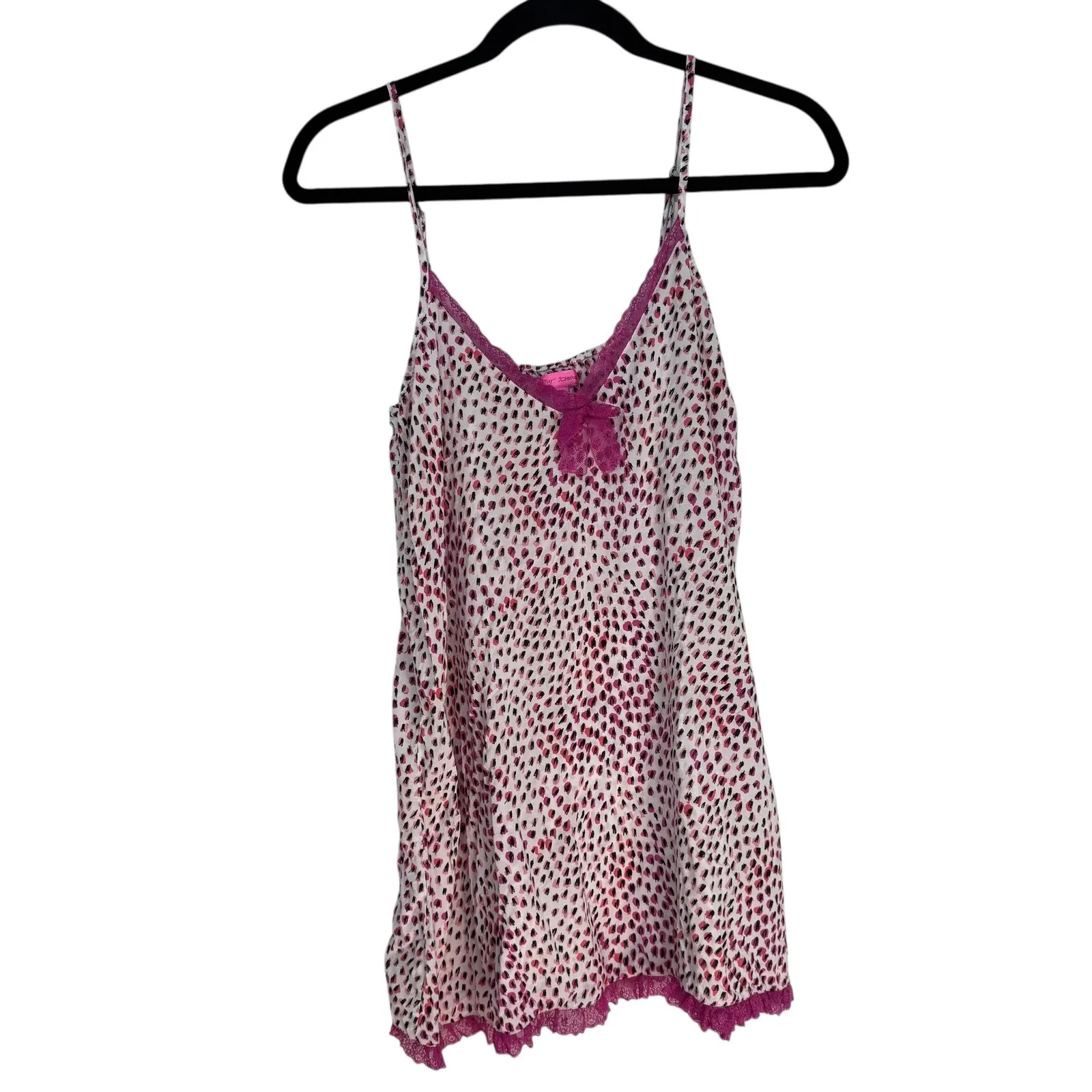 Betsey Johnson 2016 Womens Pink Print Lace Trim Cami Nightie Sleep Dress Size S - Image 11