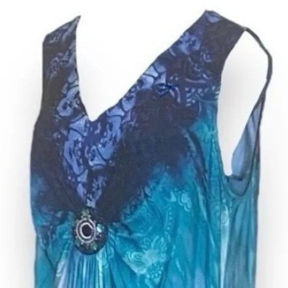 Catherine's Sleeveless Maxi Dress Tie Dye Ombre Jewel Detail Size 1X - Image 2