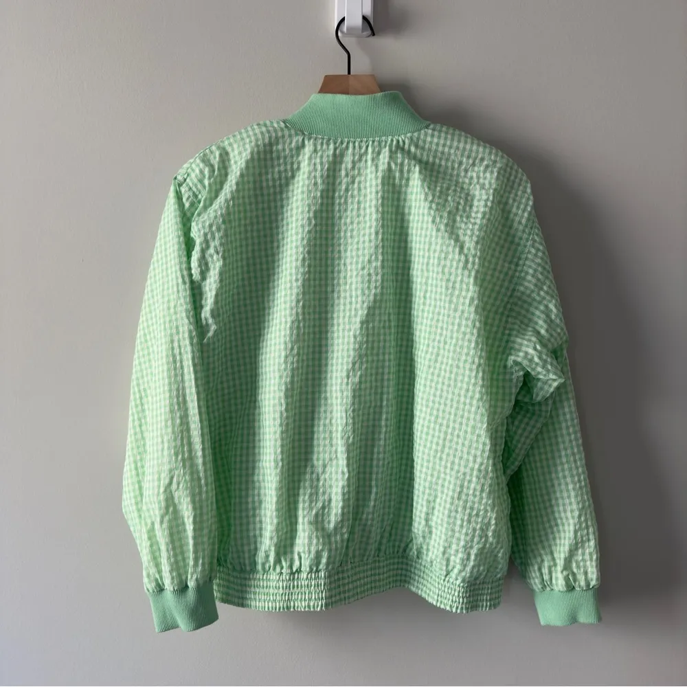 Vintage 80s Lavon Gingham Full Zip Jacket Shoulder Pads windbreaker pockets L - Image 2