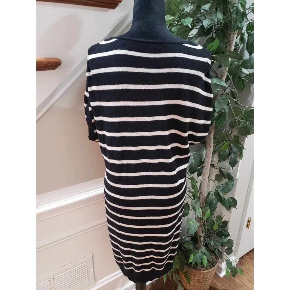 Calvin Klein Jeans Womens Black White Striped Cotton V Neck Knee Length Dress M - Image 7