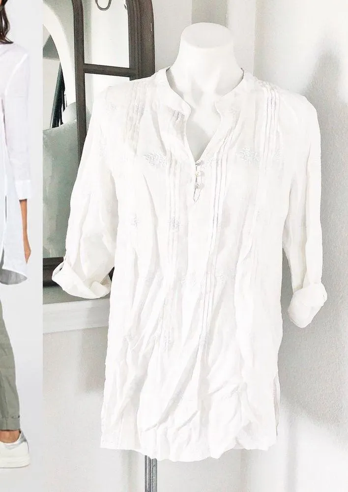 Anthropologie’s Cynthia Rowley Linen Shirt Tunic in White, Size L - Image 3