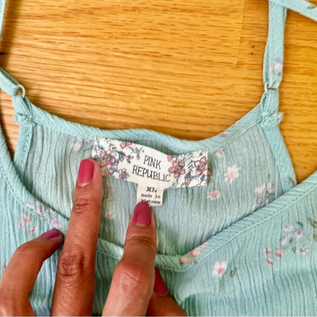 Pink Republic Floral Mint Green Women's Sleeveless Tank Top Adjustable Strap XL - Image 5