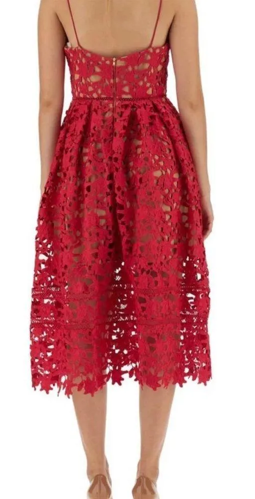 Self portrait mid lace dress red and nude size 8 - Image 2