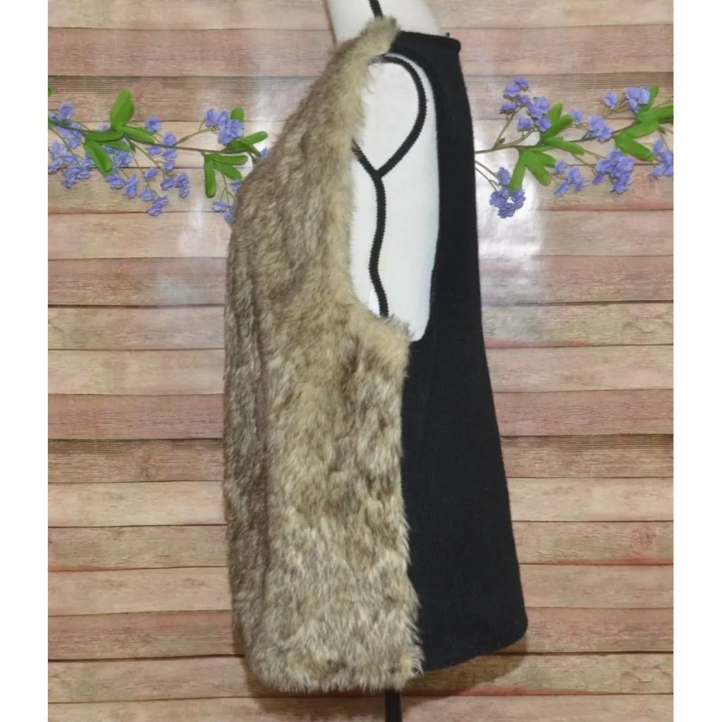 Signature Studio Ladies Brown Faux Fur Open Front Sweater Vest Jacket Size L - Image 5