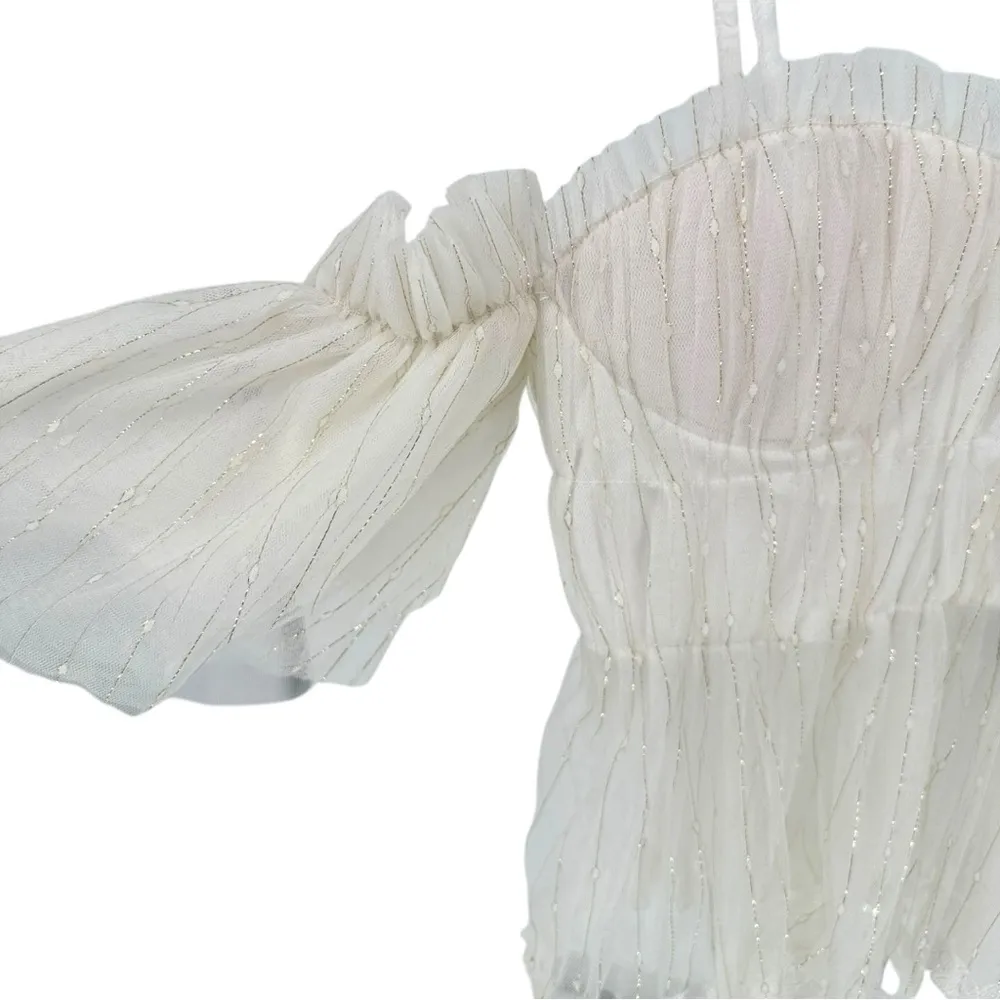 GD Golden Days Paris Bardot Glitter Mesh Cup Top S/M NWT White Cold Shoulder Size undefined - Image 7