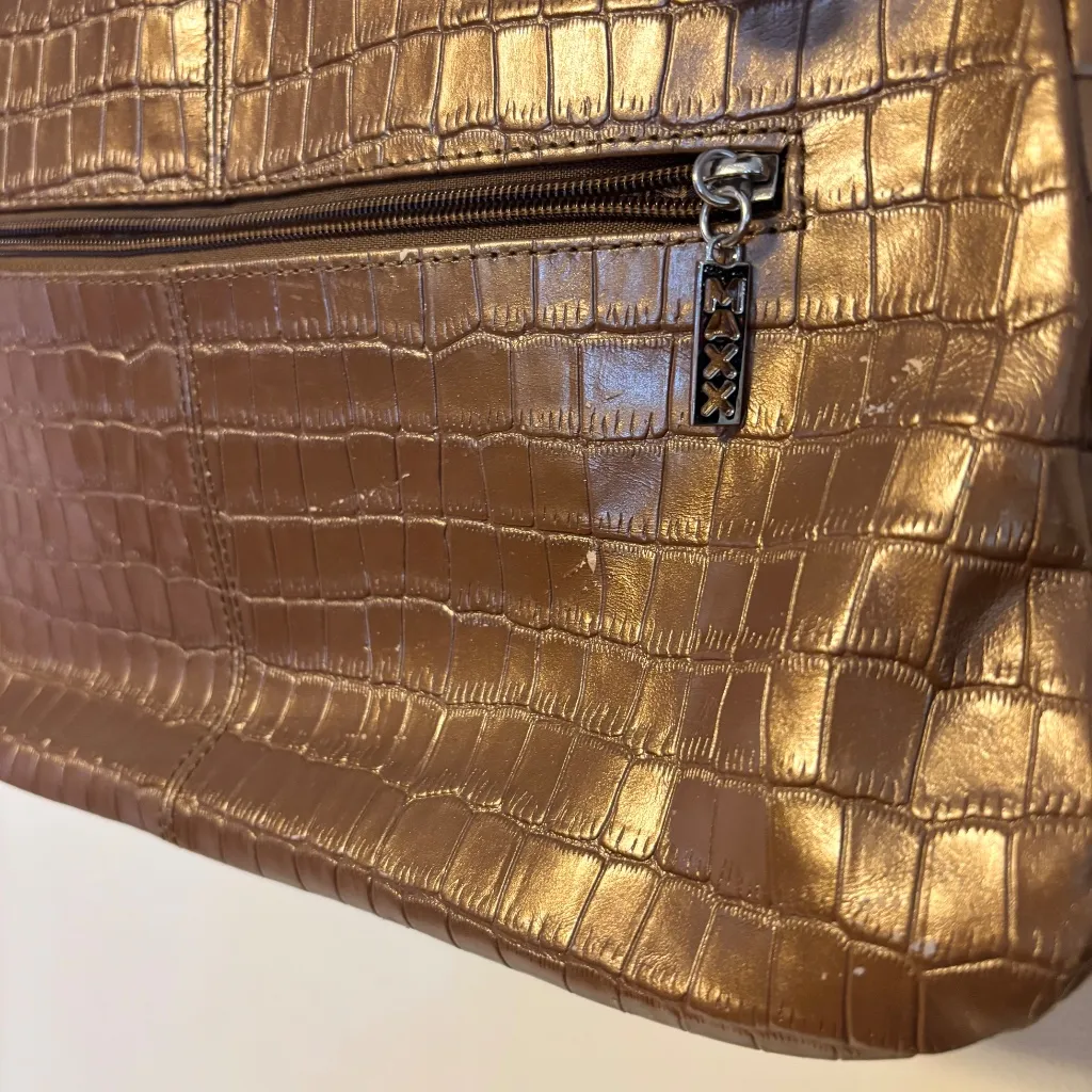 Maxx New York Crocodile Embossed Print Leather Shoulder Bag Purse Rose Gold - Image 5