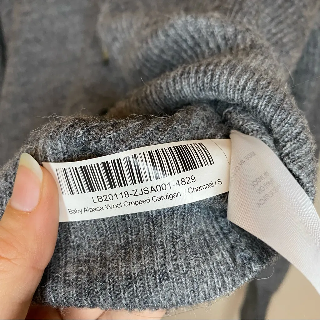 QUINCE Baby Alpaca Wool Cropped Button Down Cardigan Charcoal Gray Sz Small - Image 12