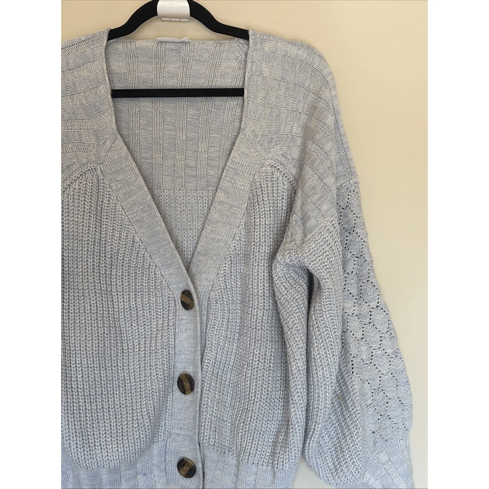 STORIA Light Blue Big Button Front Cardigan Knit Sweater Womens Medium Cottage - Image 5