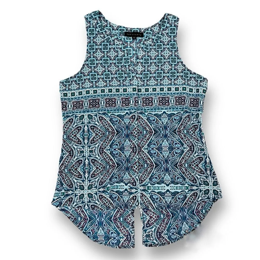 Sanctuary  Printed V Neck Button Up Sleeveless Blouse Blue Small - Image 12