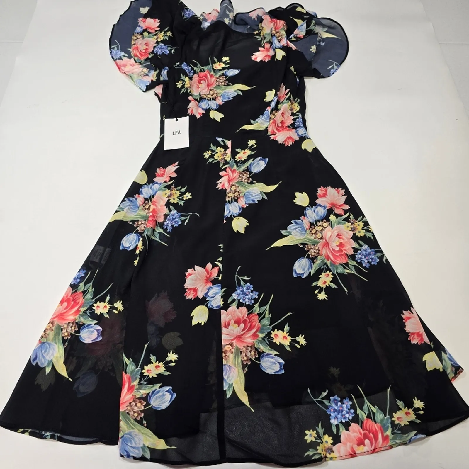 LPA Button Up Midi Dress in Midnight Roses XXS - Image 14